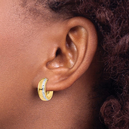 14k Yellow Gold Rhodium Textured Hinged Hoop Earrings Gift for Women