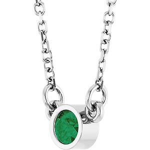 14k White Gold Lab-Grown Emerald Solitaire 16" Necklace for Women