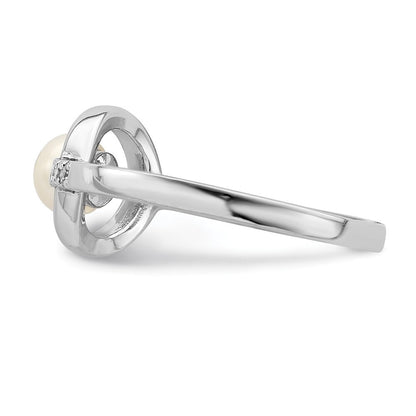 Sterling Silver Cubic Zirconia 5-6mm Button FWC Pearl in Circle Ring SZ 8