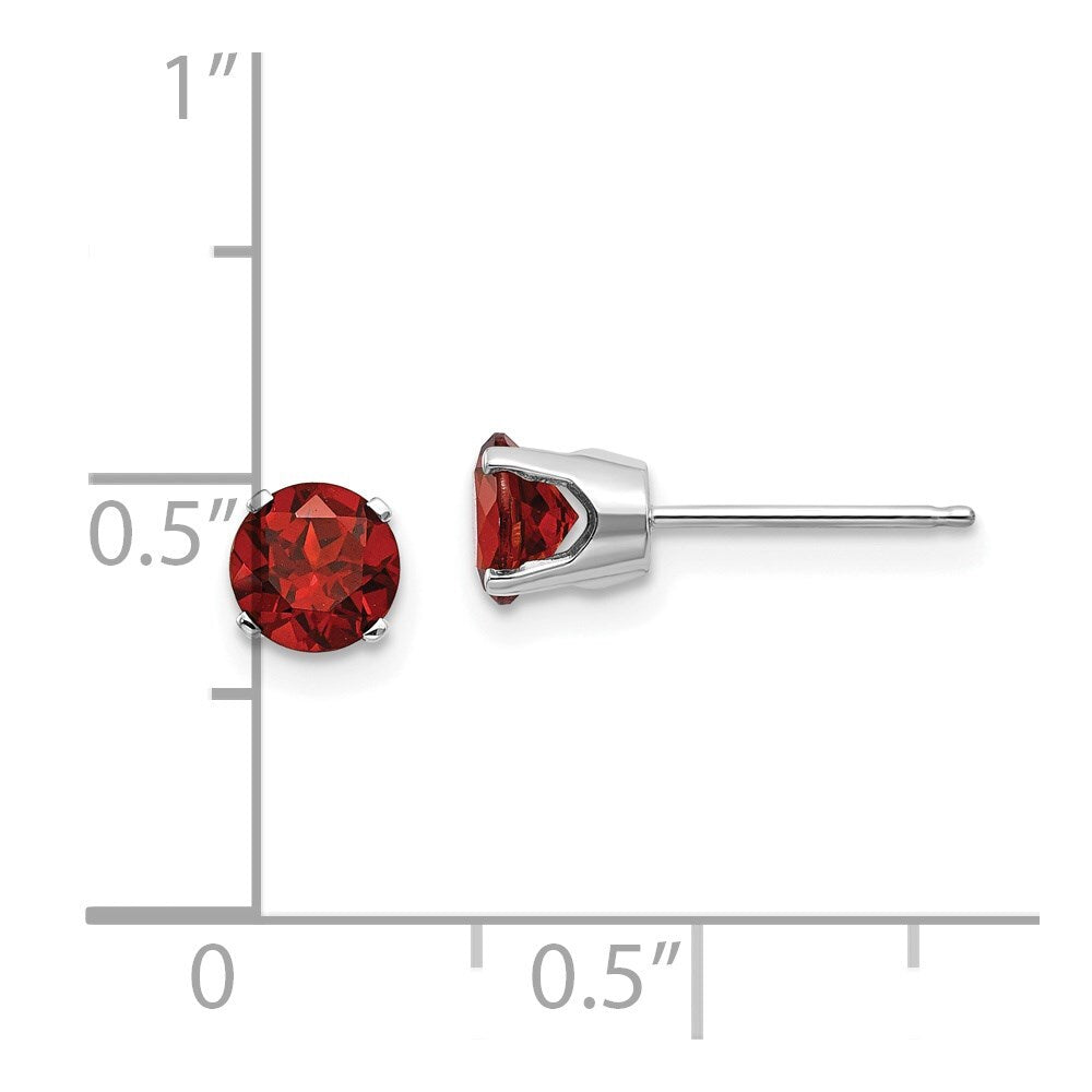 14k White Gold 5mm Garnet Stud Earrings Gift for Women