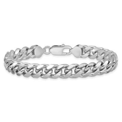 Sterling Silver Rhodium-plated 8.5mm Domed Side Diamond-Cut Curb Chain Bracelet