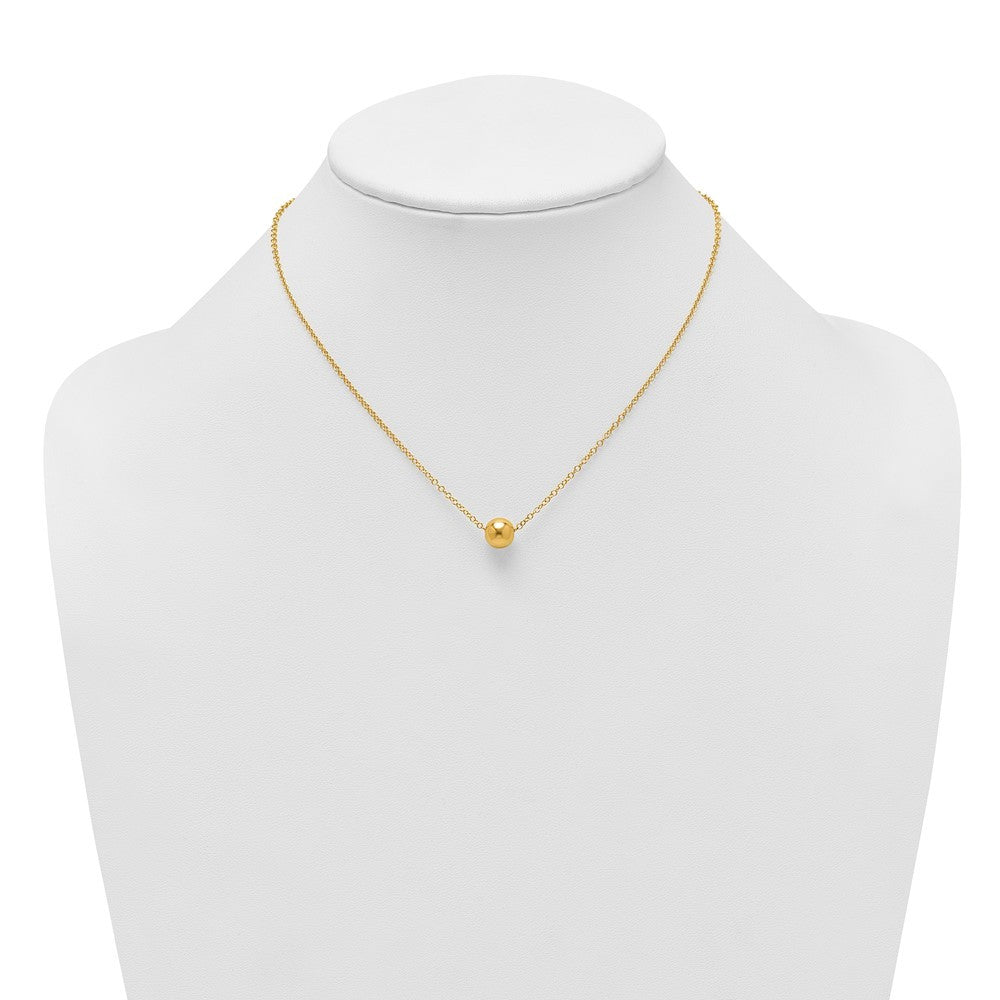 14k Yellow Gold Polished 7.5mm Round Bead 16 inch with 2 inch Extension Necklace