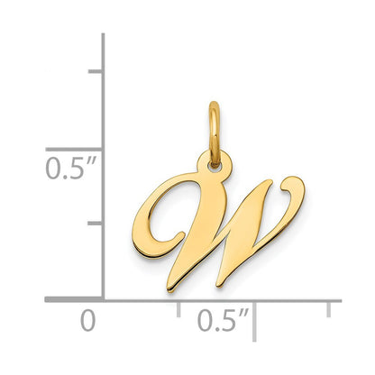 14k Yellow Gold Small Fancy Script Letter W Initial Charm Pendant for Women