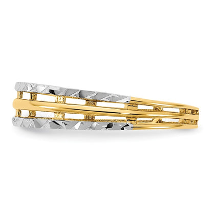 14K Yellow Gold w/White Rhodium Polished Diamond-Cut Ring Size 7