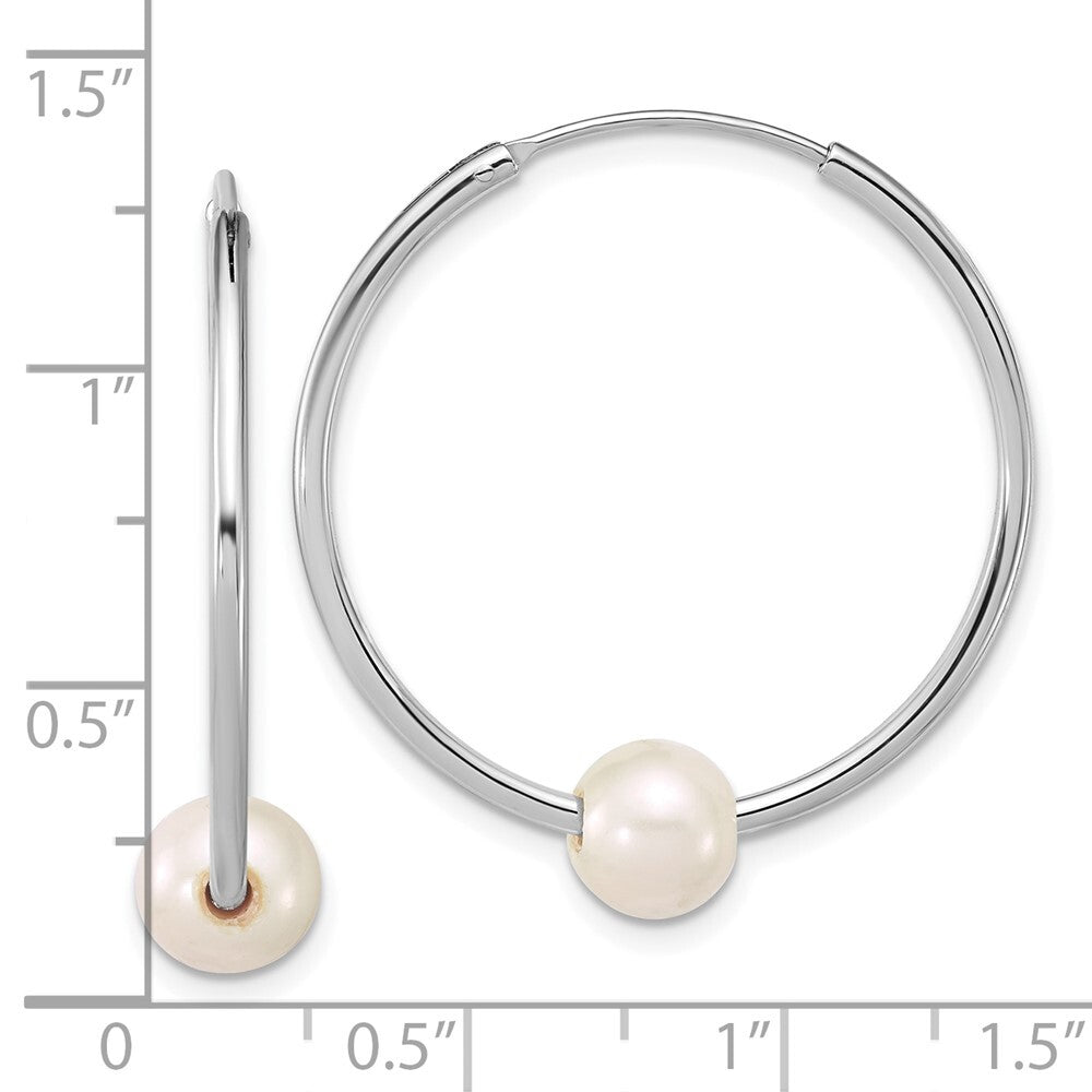 Sterling Silver 7-8mm White Semi-Round Freshwater Cultured Pearl Hoop Earrings