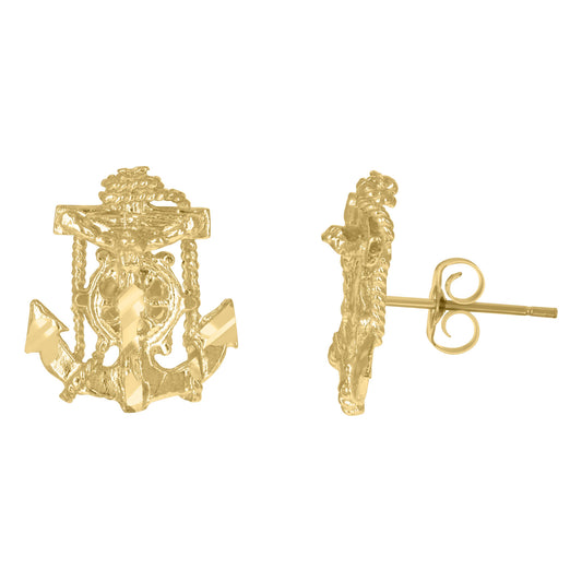 10kt Yellow Gold Anchor Crucifix Religious Stud Earrings