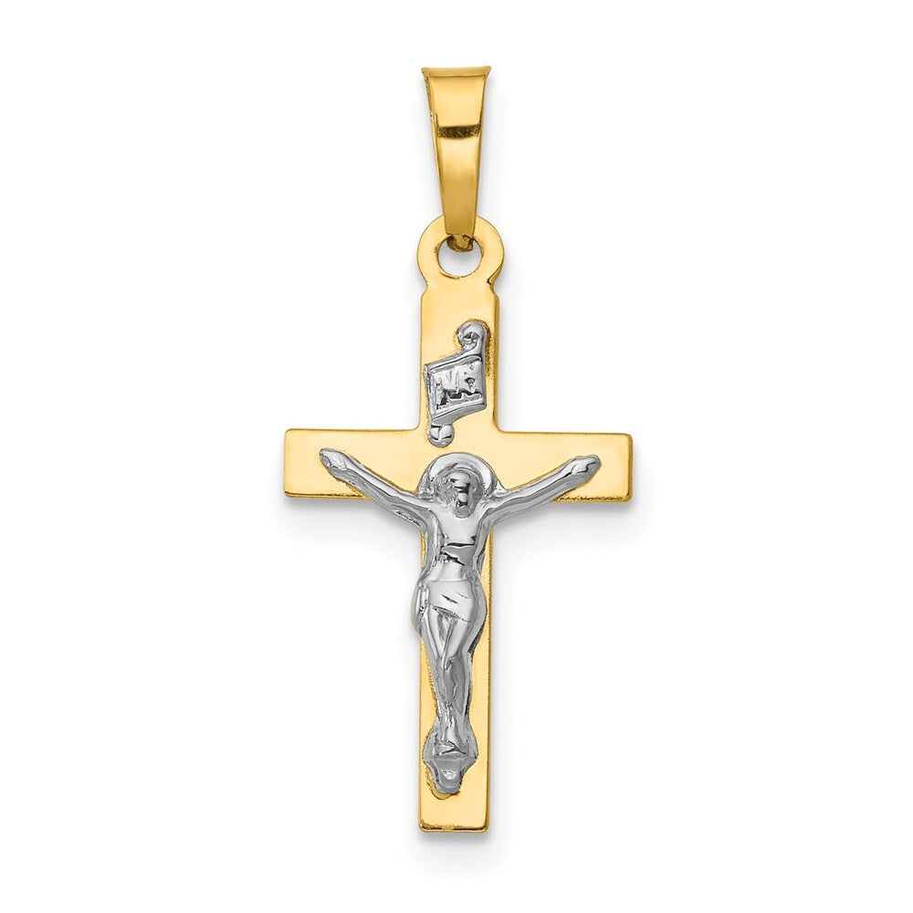 14k Yellow Gold Rhodium Polished Inri Crucifix Pendant for Women