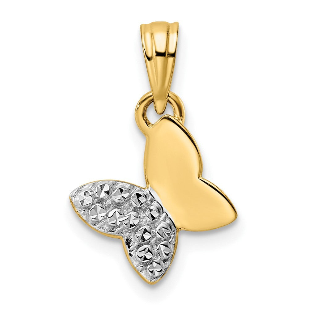 14k Yellow Gold and White Rhodium Half Diamond-cut Butterfly Pendant