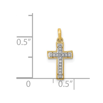 14k Yellow Gold and Rhodium 1/20ct. Diamond Cross Pendant for Women