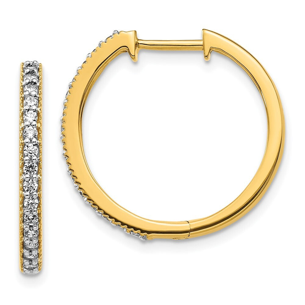 14k Yellow Gold Diamond Milgrain Hinged Hoop Earrings