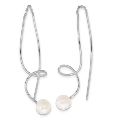 Sterling Silver 6-7mm White Button Cultured Pearl Twisted Threader Earrings