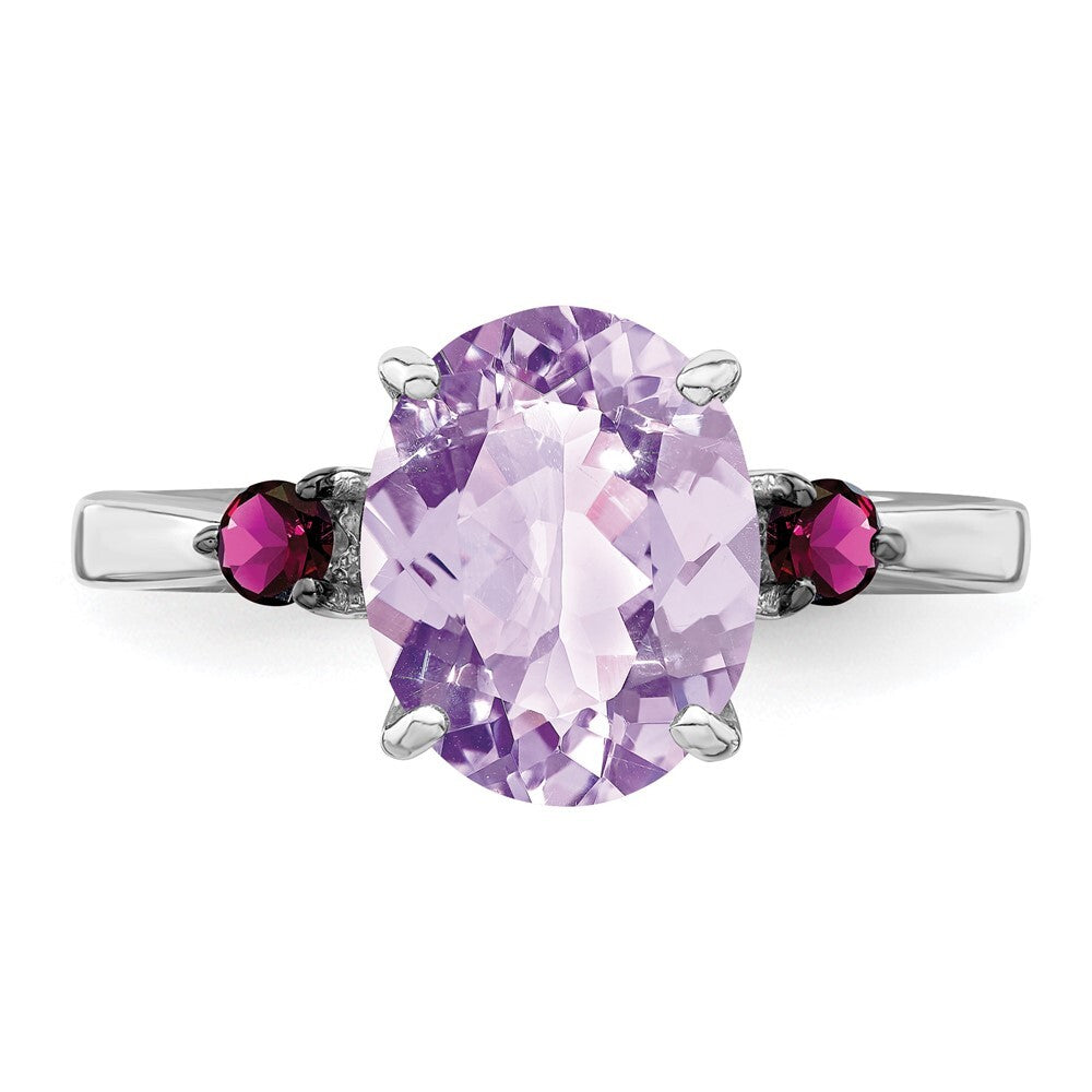 Sterling Silver Rhodium Pink Quartz & Rhodolite Garnet Ring Size 9