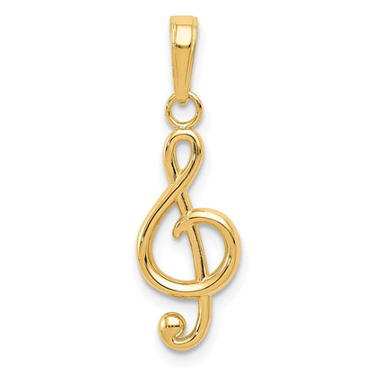 14k Yellow Gold Polished Open-Backed Treble Clef Pendant for Women