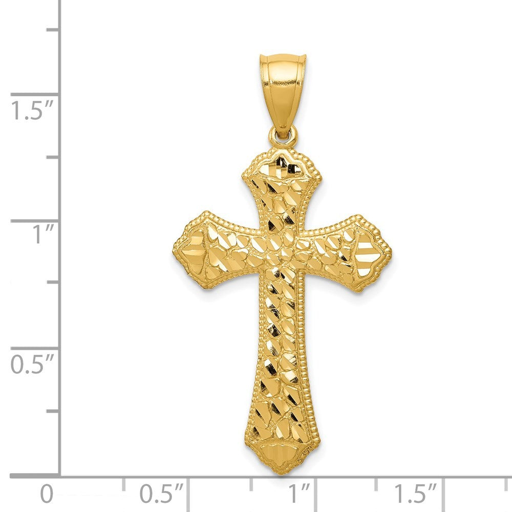 14k Yellow Gold Diamond-cut Budded Cross Pendant