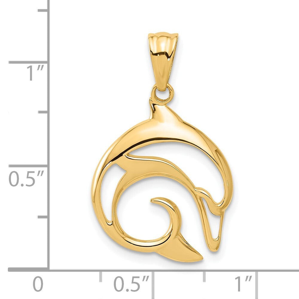 14k Yellow Gold Polished Cut Out Dolphin Pendant