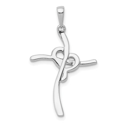 14k White Gold 1/10ct. Champagne Diamond Heart Cross Pendant for Women