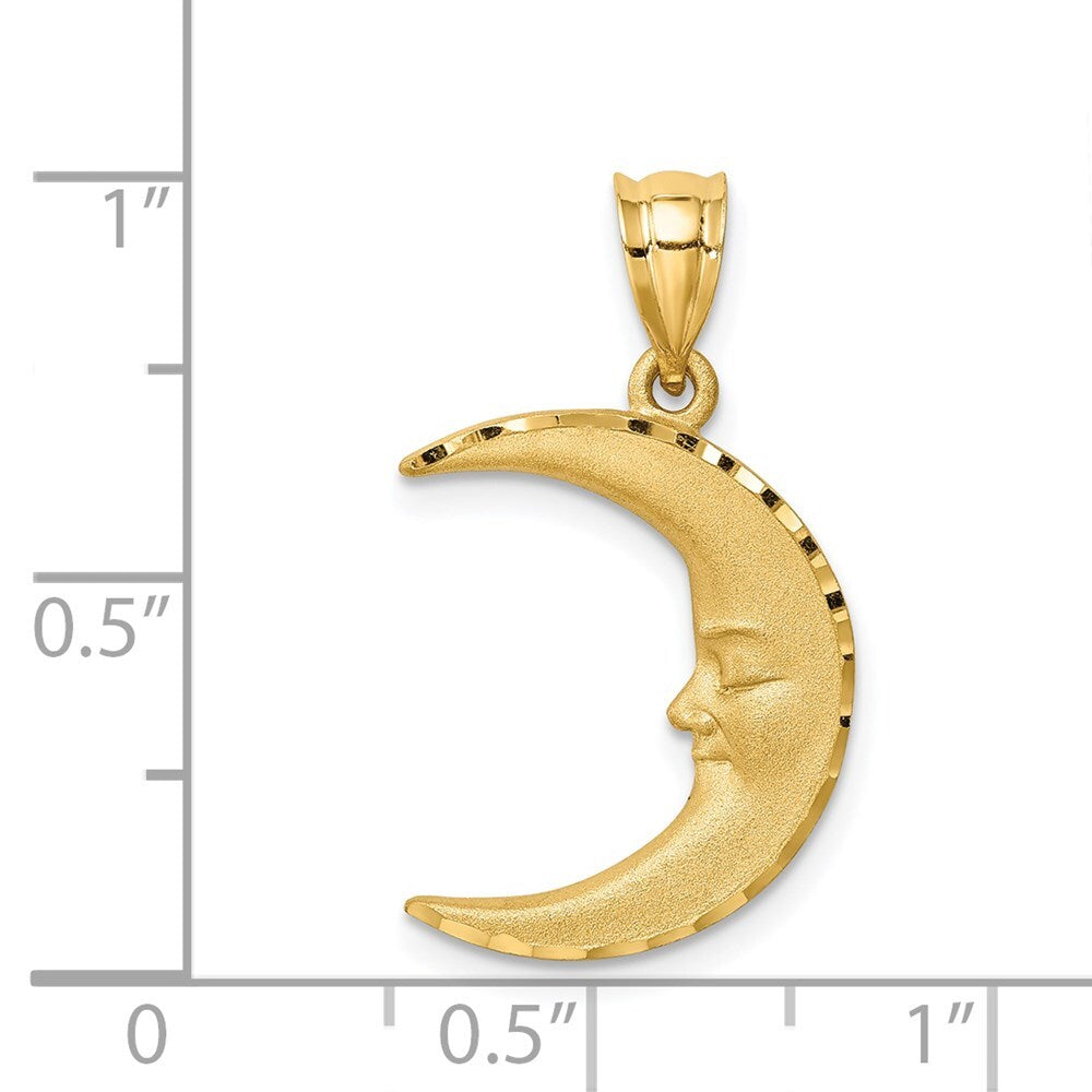 14k Yellow Gold Satin Diamond-cut Moon Pendant for Women