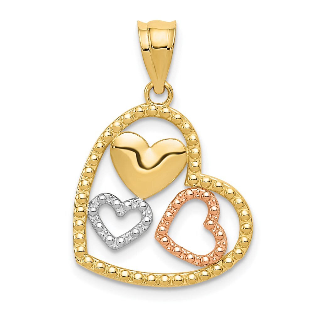14k Two-tone Gold White Rhodium Polished Hearts Pendant for Women