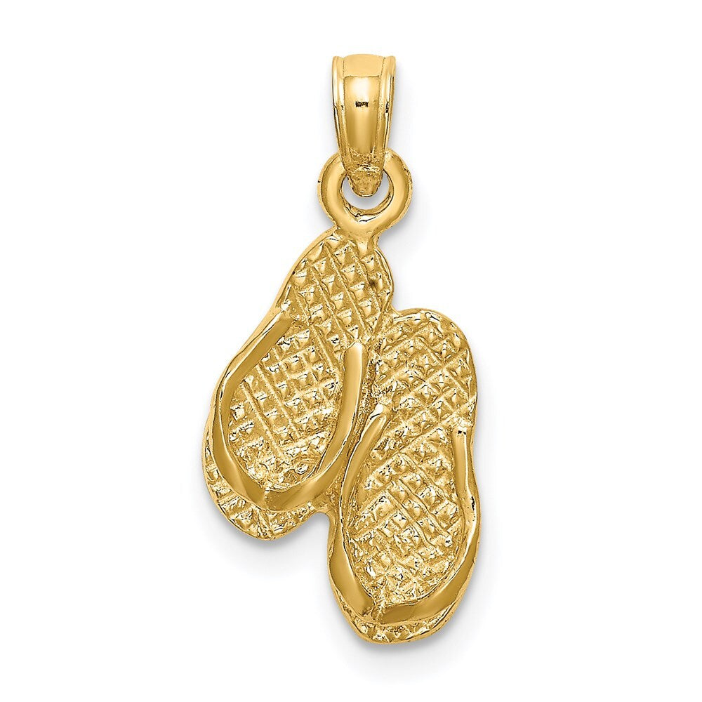 14k Yellow Gold 3D PAWLEYS ISLAND Double Flip-flop Charm Pendant for Women