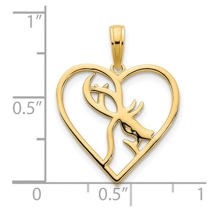 14k Yellow Gold Deer in a Heart Pendant for Women