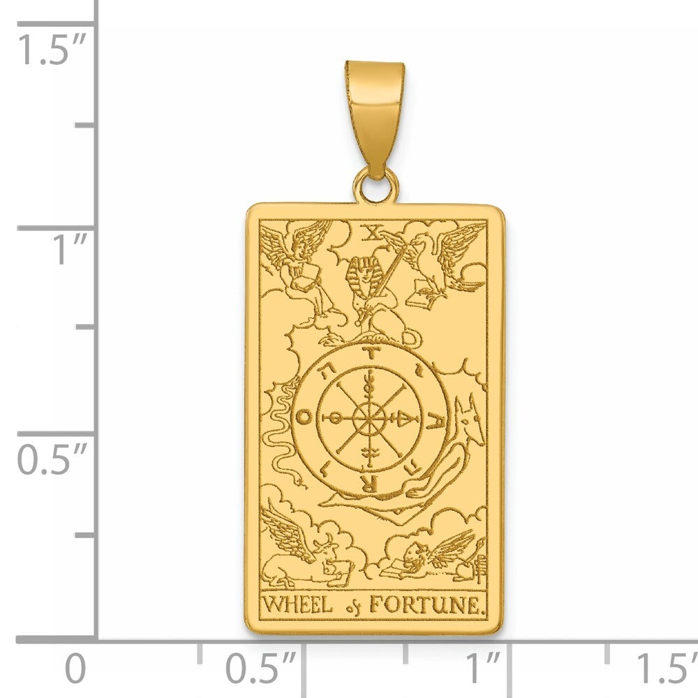 14k Yellow Gold Wheel of Fortune Tarot Card Pendant for Women