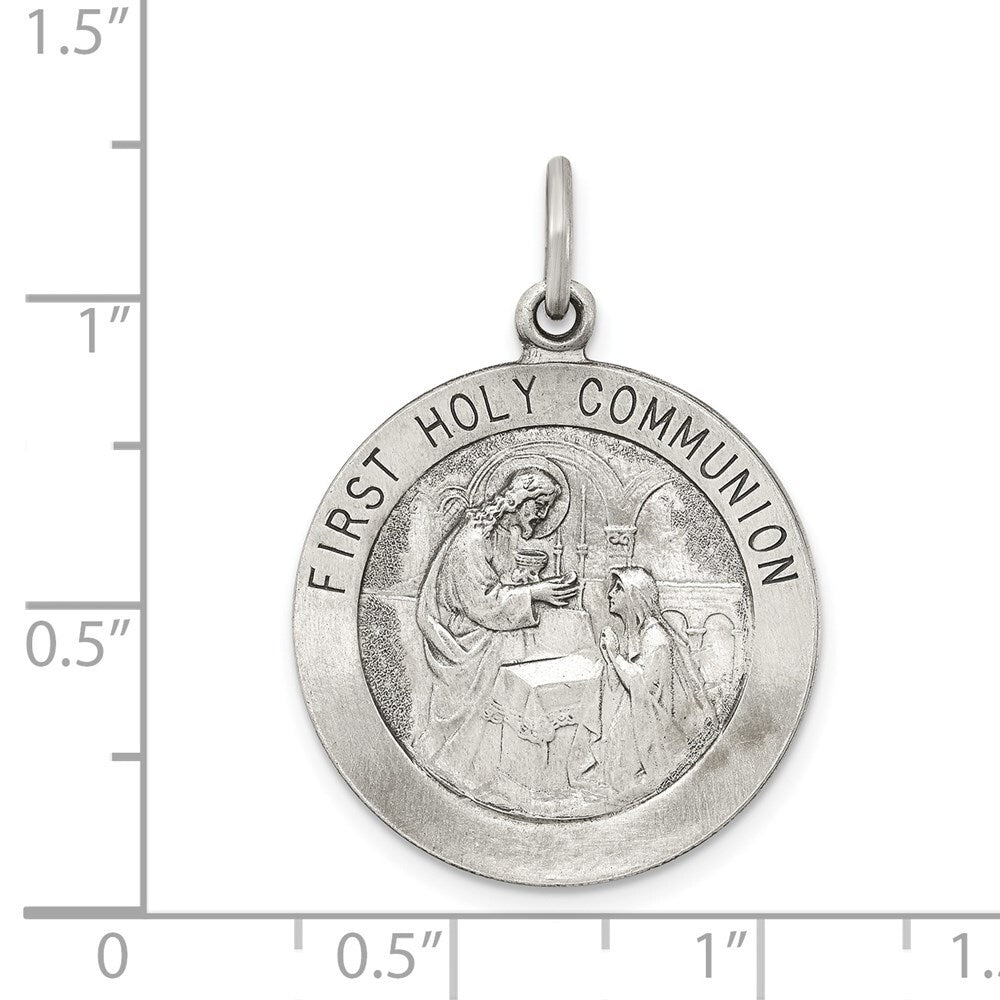 Sterling Silver Antiqued First Holy Communion Medal Pendant