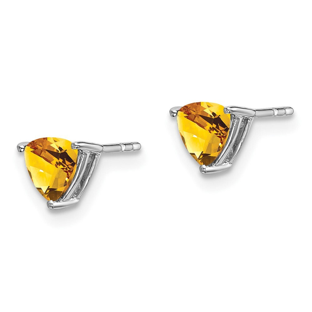 14k White Gold Trillion Citrine Stud Earrings Gift for Women