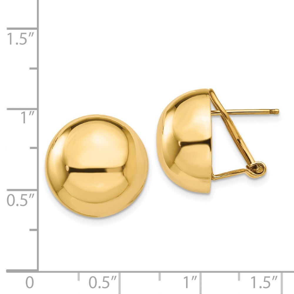 14k Yellow Gold Omega Clip 16mm Half Ball Stud Earrings