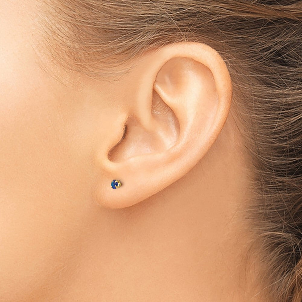 14k Yellow Gold 3mm Imitation Sapphire Birthstone Stud Earrings (Sep)