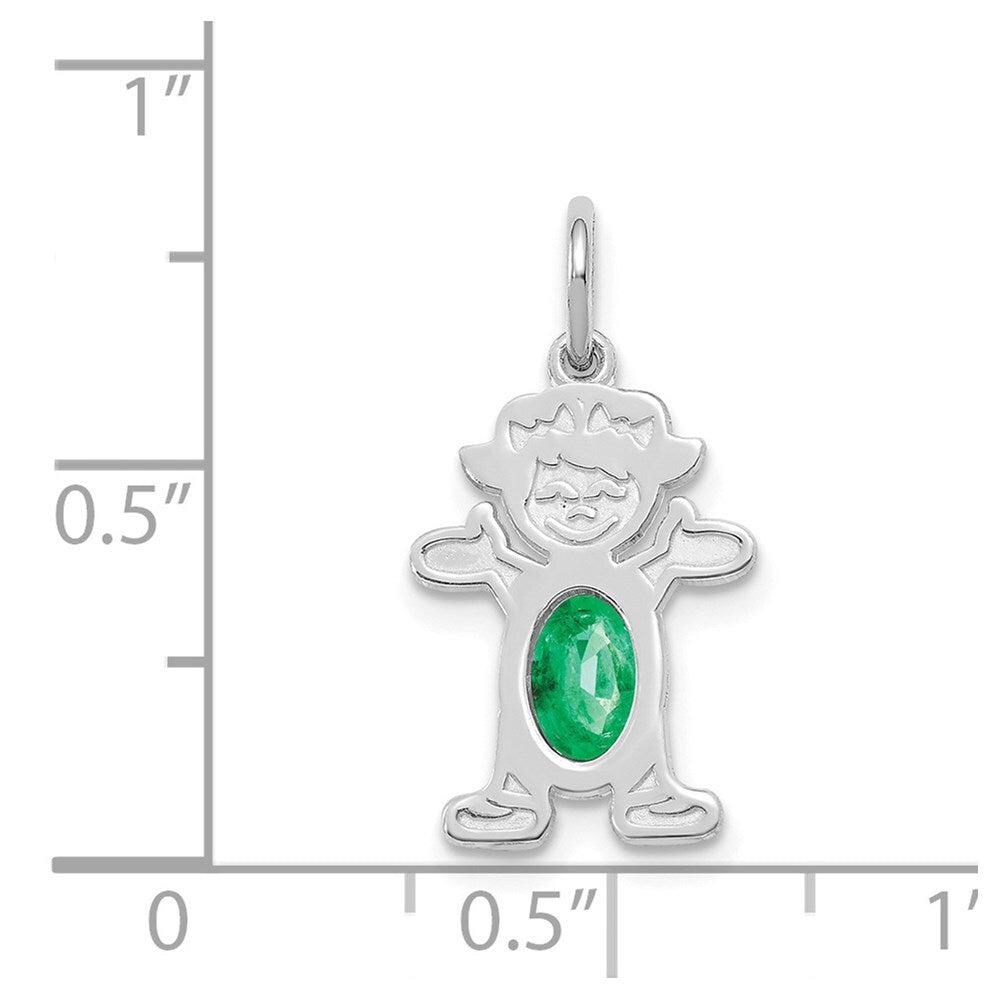 14k White Gold Girl 6x4 Oval Genuine Emerald-May Pendant for Women