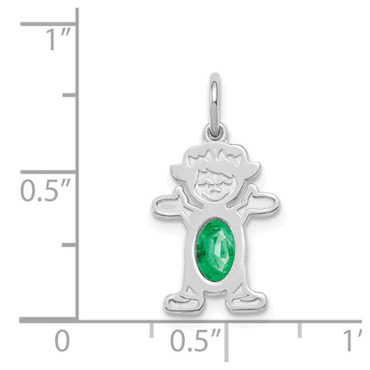 14k White Gold Girl 6x4 Oval Genuine Emerald-May Pendant for Women