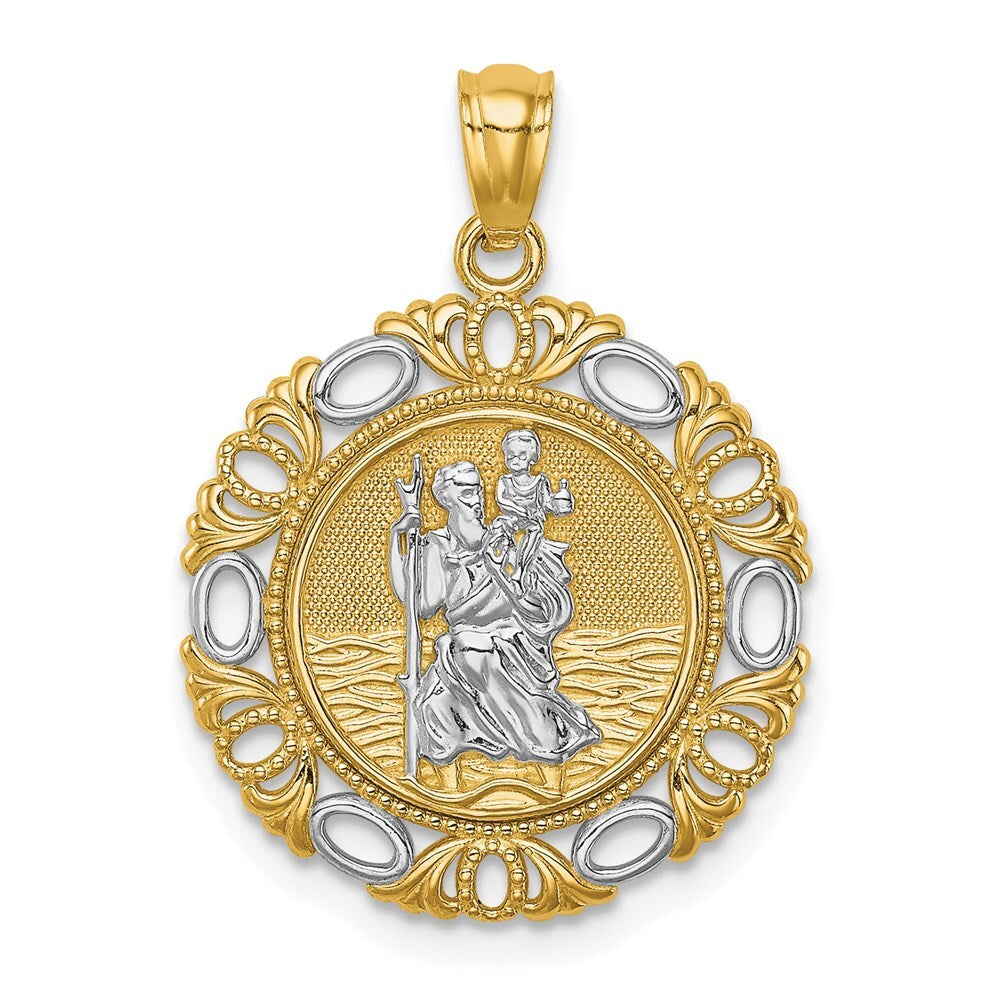 14k Yellow Gold  Rhodium St. Christopher Medal Pendant for Women