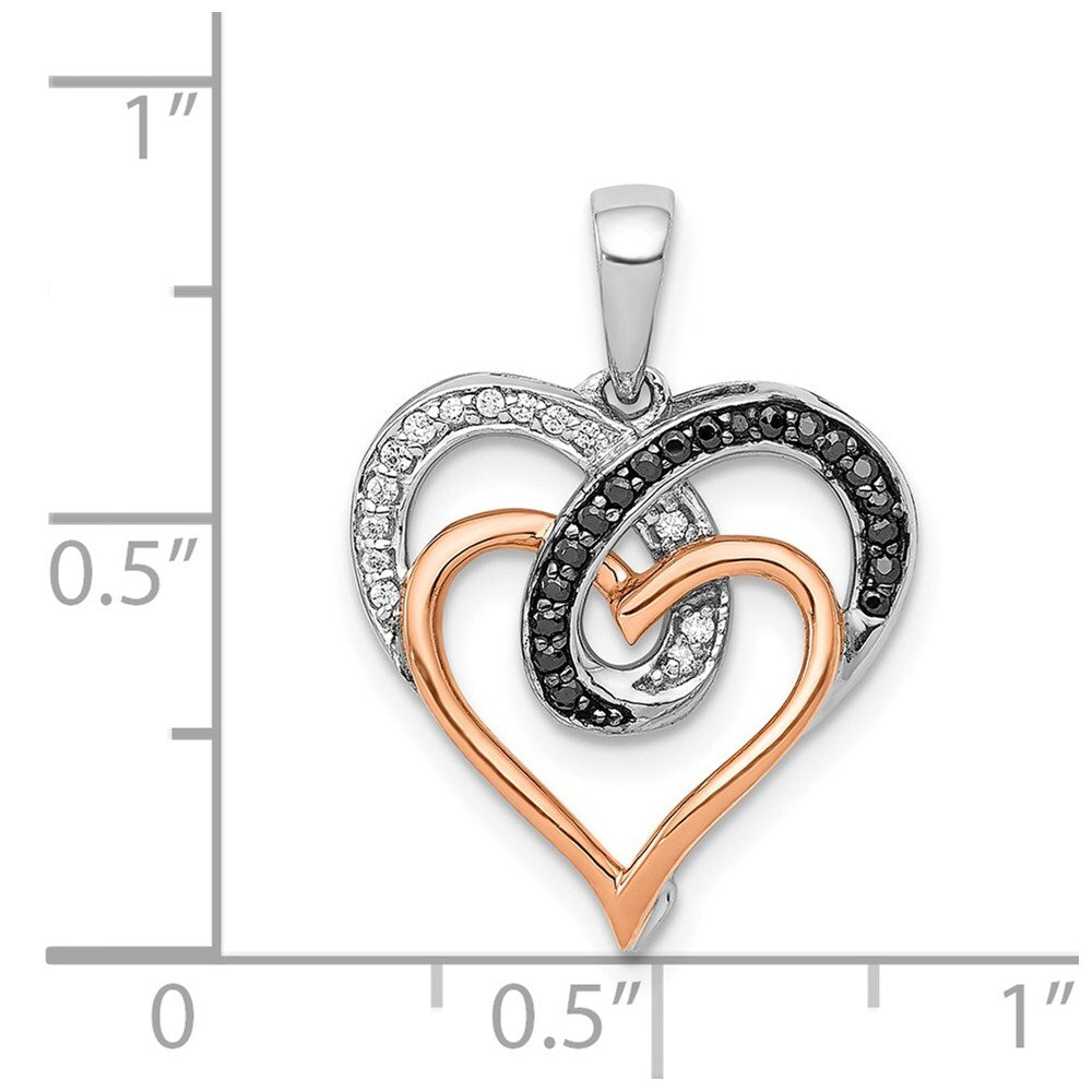 14k Two-tone Gold White and White and Black Diamond Hearts Pendant for Women