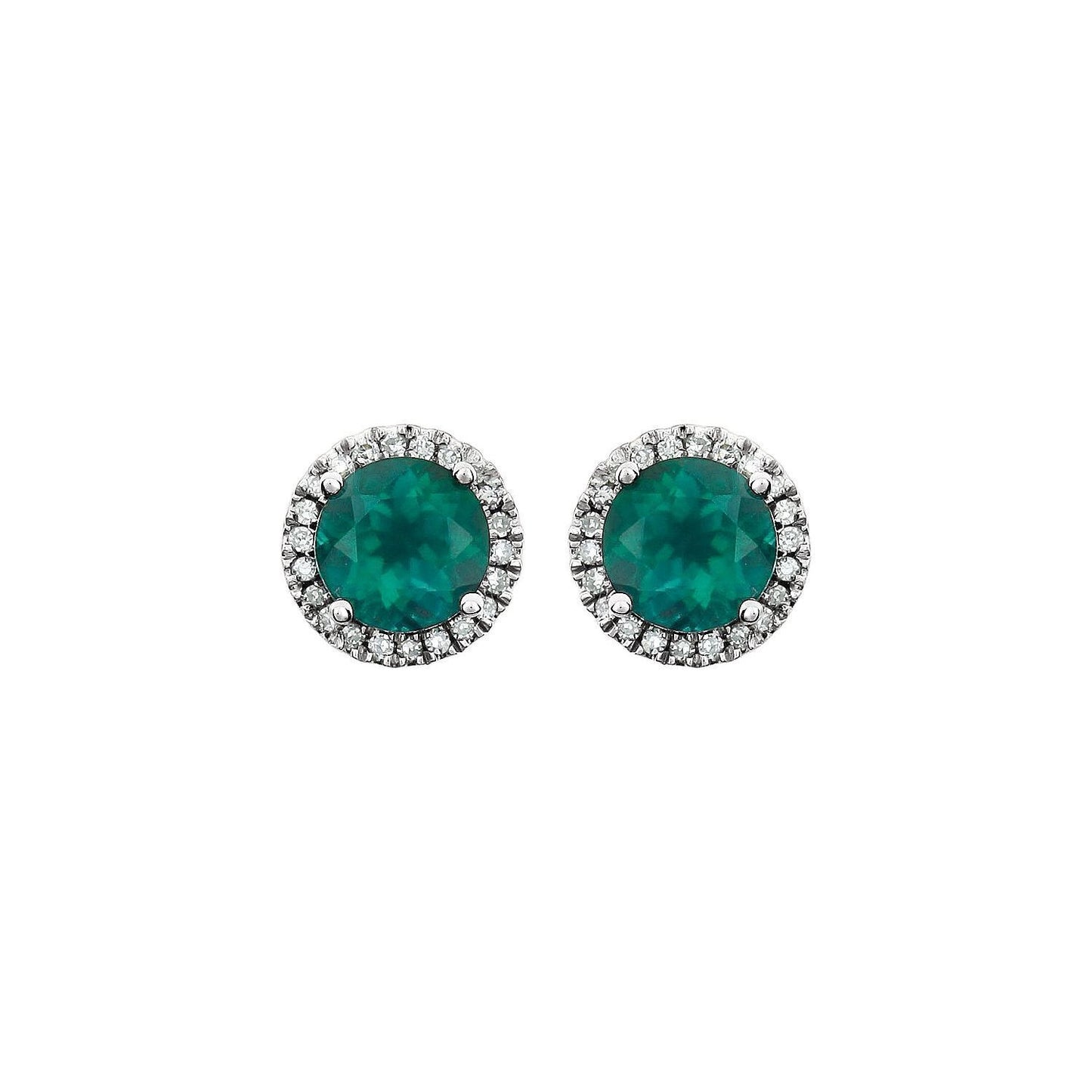 14k White Gold Lab-Grown Emerald and 1/8 CTW Natural Diamond Stud Earrings