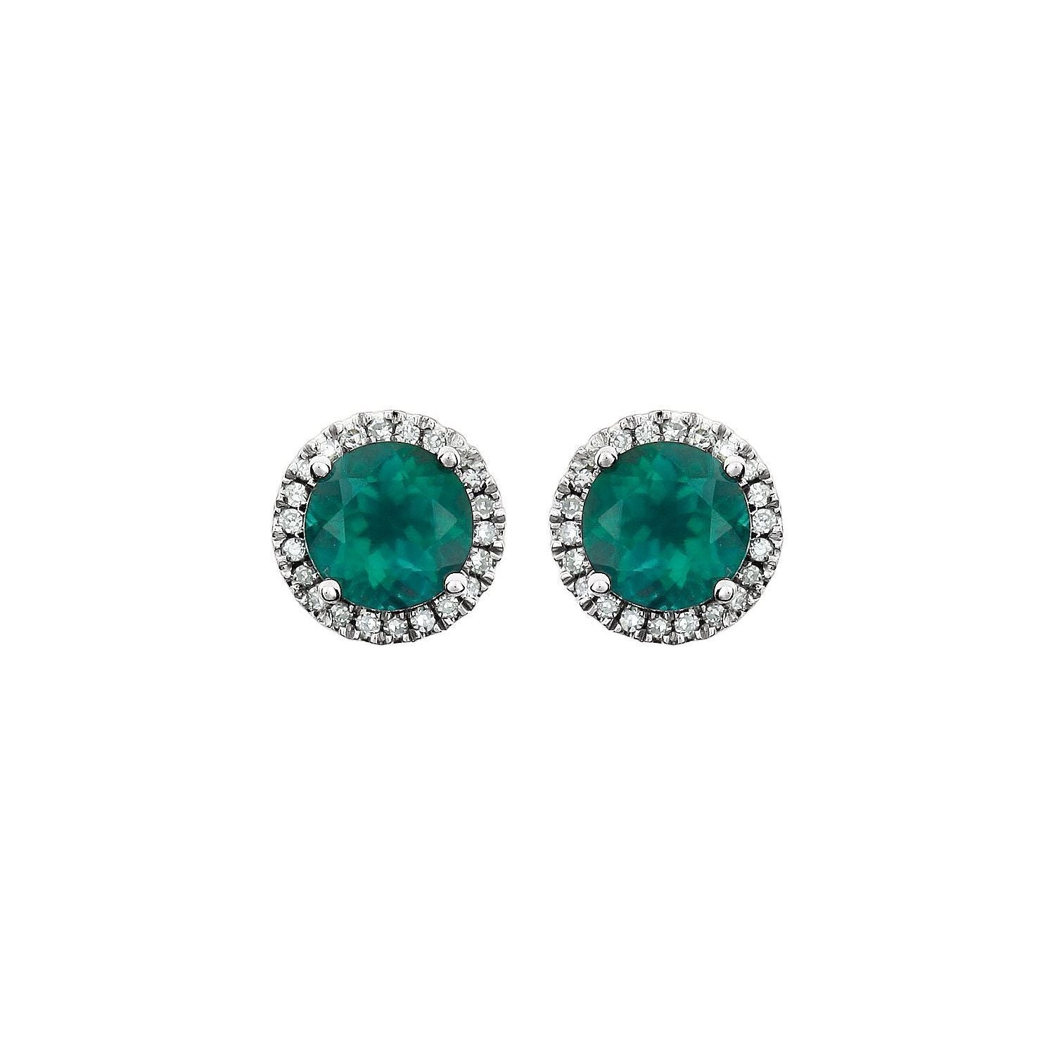 14k White Gold Lab-Grown Emerald and 1/8 CTW Natural Diamond Stud Earrings