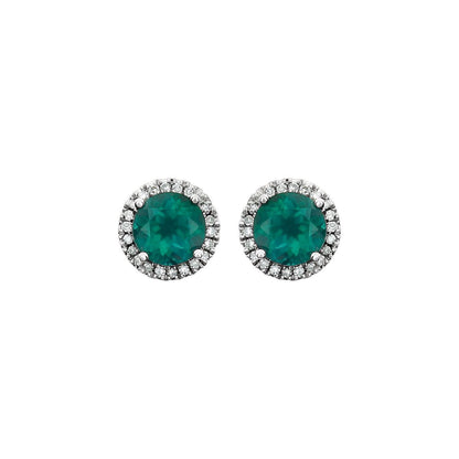 14k White Gold Lab-Grown Emerald and 1/8 CTW Natural Diamond Stud Earrings