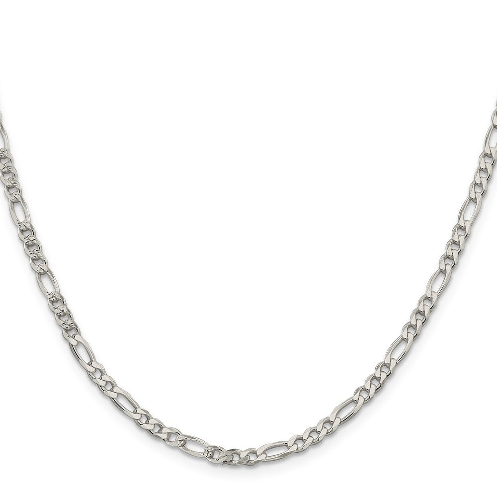 Sterling Silver 4mm Pav� Flat Figaro Chain Necklace