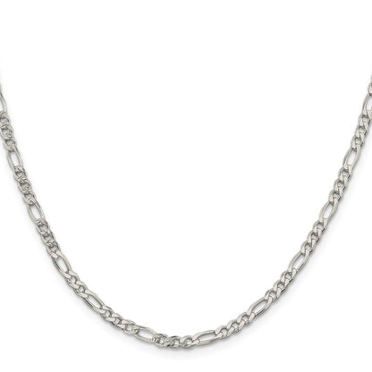 Sterling Silver 4mm Pav� Flat Figaro Chain Necklace