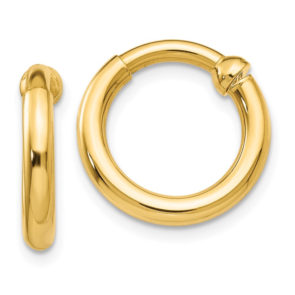 14k Yellow Gold Non-Pierced Hoop Earrings Gift for Women