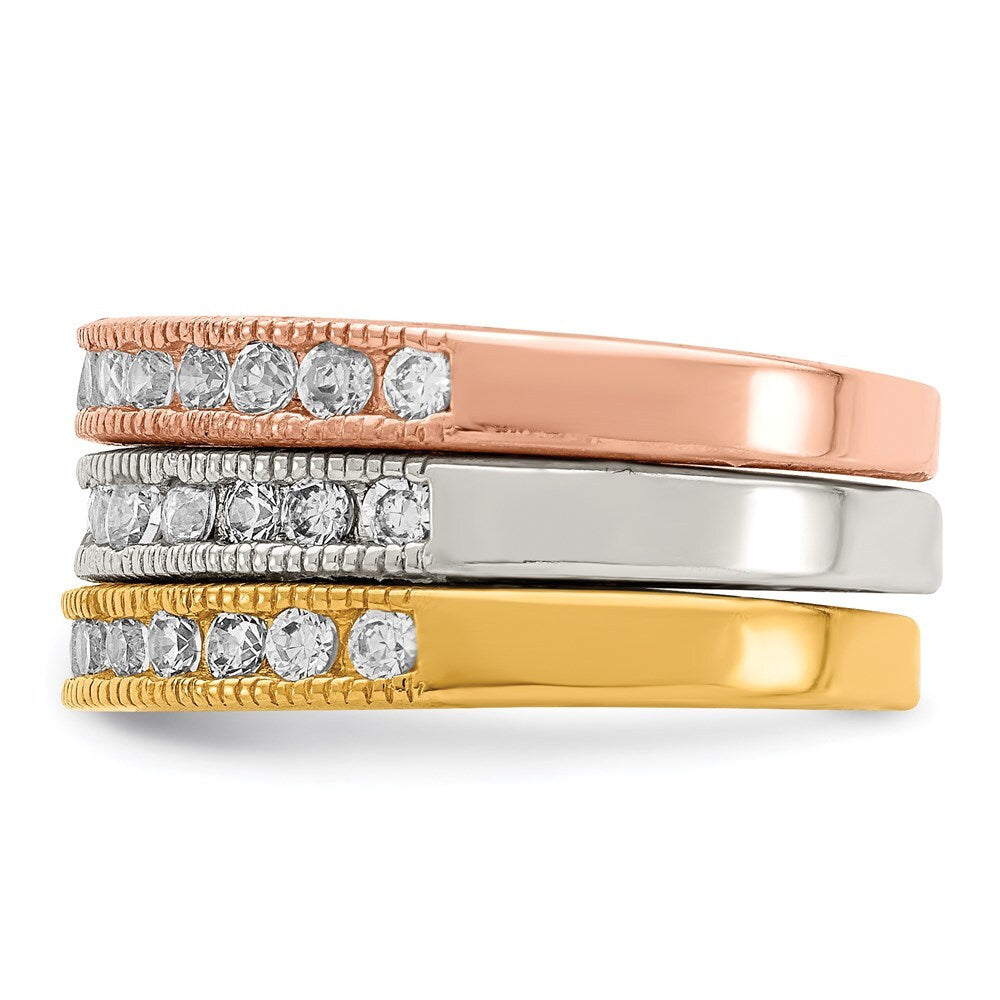 Sterling Silver Vermeil Polished Trio Cubic Zirconia Rings Size 8