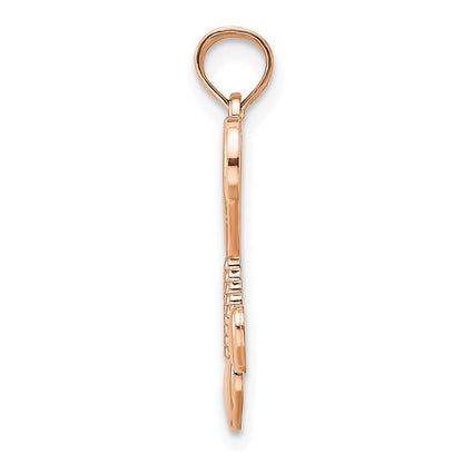 14k Rose Gold Rose Polished Tassle Hearts Pendant for Women