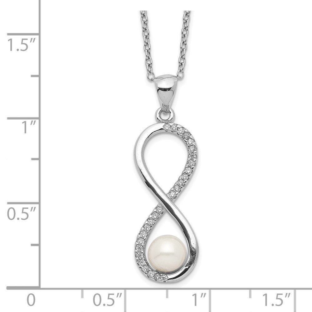 Sterling Silver 5-6mm White Round Cultured Pearl and CZ Infinity 17" Necklace