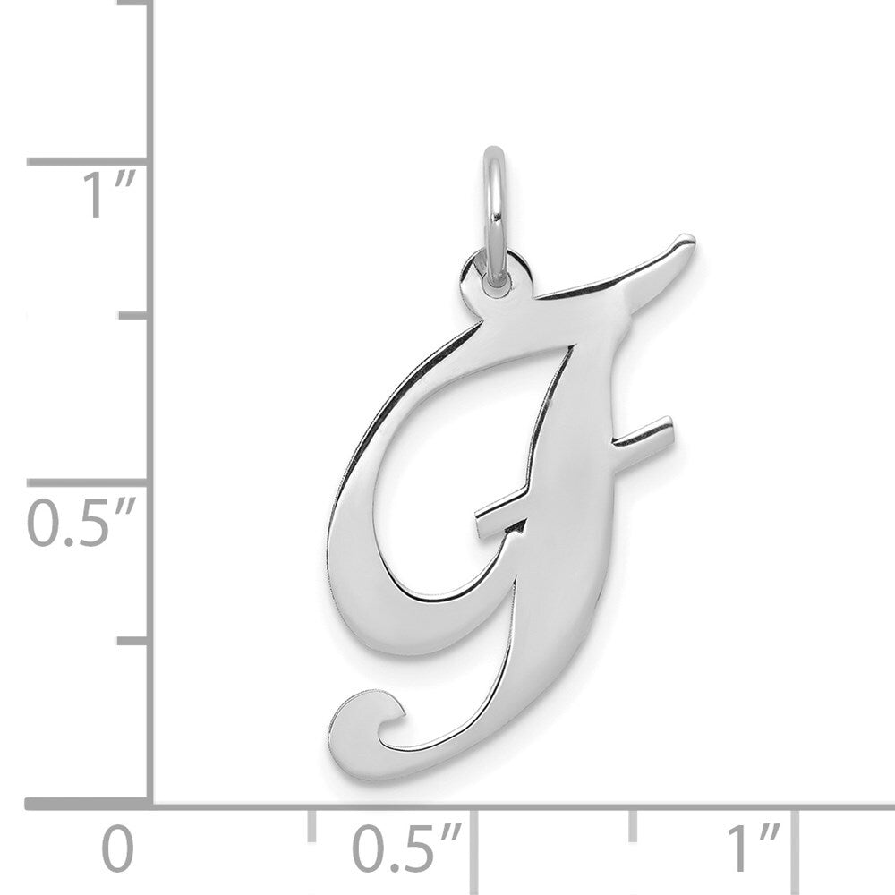 14k White Gold Large Fancy Script Letter F Initial Charm Pendant for Women