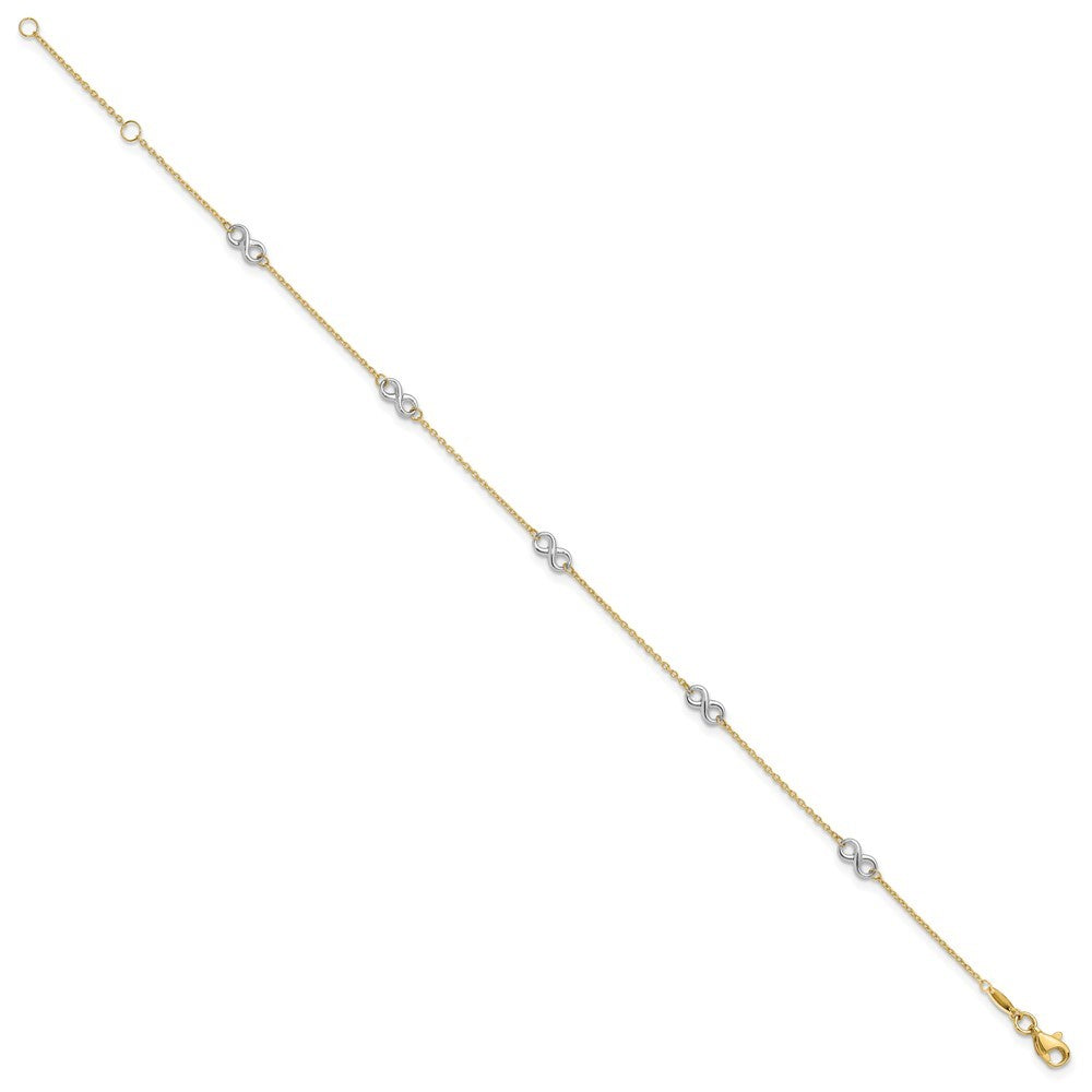 14K Two-tone Polished Infinity 5-Station 10" Anklet