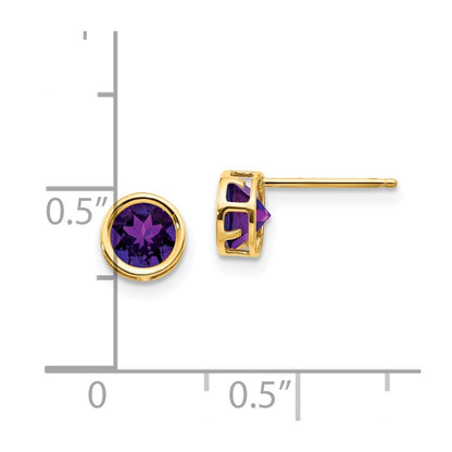 14k Yellow Gold 5mm Bezel Amethyst Stud Earrings Gift for Women