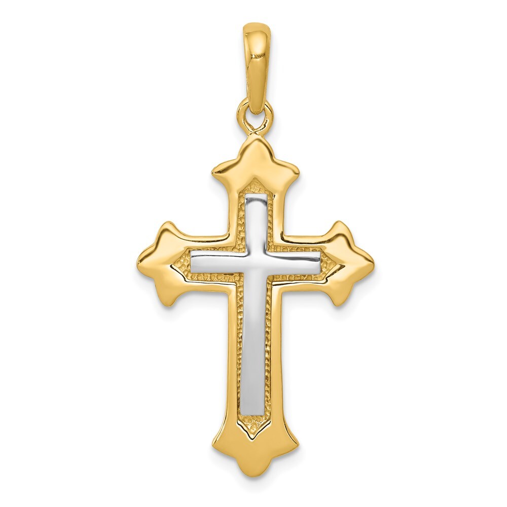 14k Two-tone Gold Fleur De Lis Cross Pendant for Women