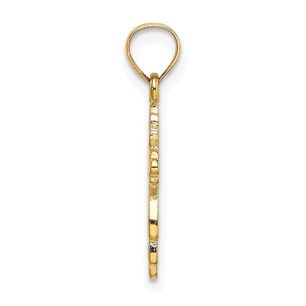 14k Yellow Gold Solid Polished and Textured Cross Charm Pendant for Women