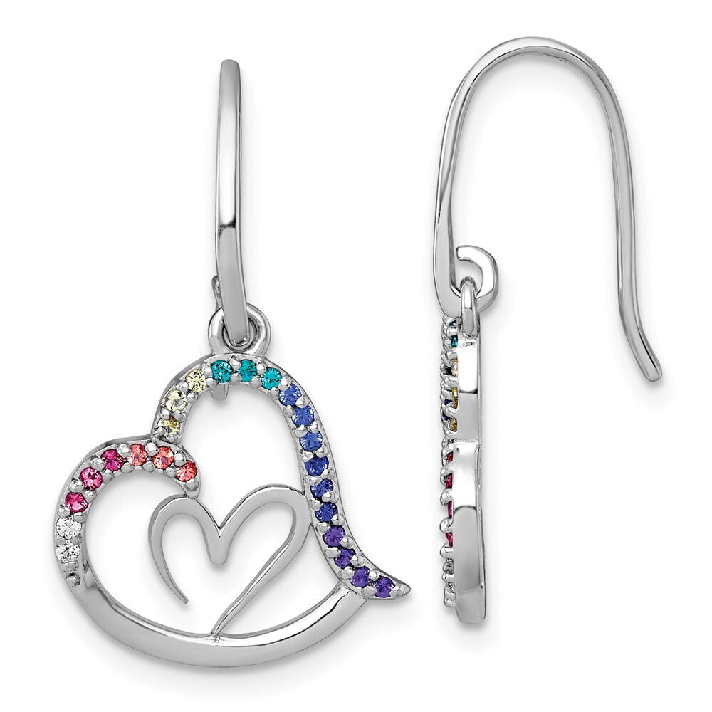 SS RH-pl Multi Color Nano Crystal Heart Dangle Shepherd Hook Earrings