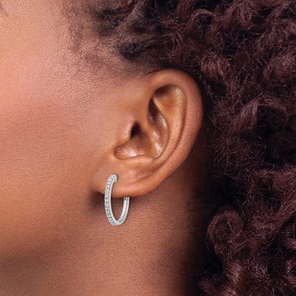 14k White Gold Diamond Milgrain Hinged Hoop Earrings