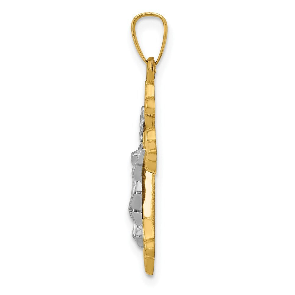 14k Two-tone Gold Polished Fleur de Lis INRI Crucifix Pendant for Women